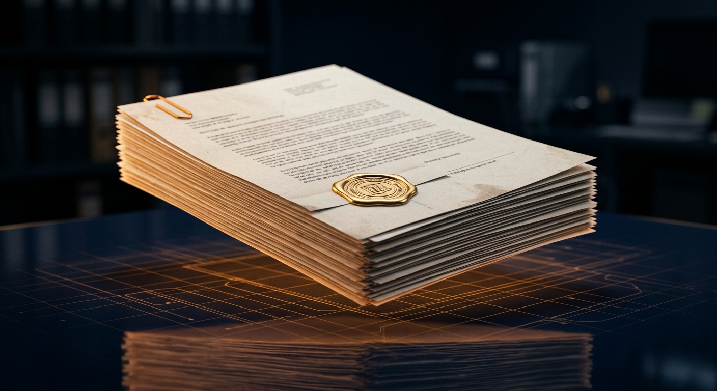 Prepared evidence documents with a gold seal